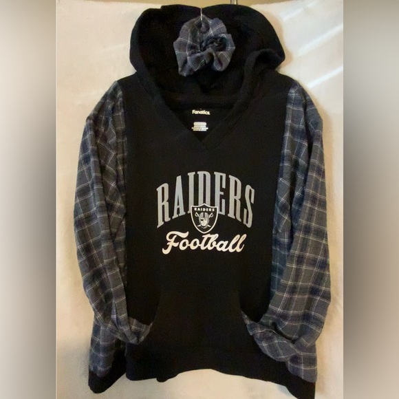 Tops - Raiders Football Custom Hoodie Flannel Oversized Unisex Matching Scrunchie